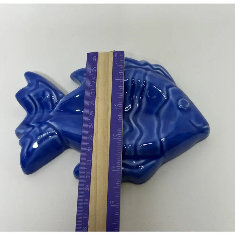 Vtg Treasure Craft Tropical Blue Fish Shaped Ceramic Spoon Rest Soap Dish USA